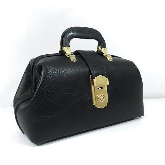 Vintage Black Leather Doctor Physician Medical Bag Satchel - Picture 2 of 13